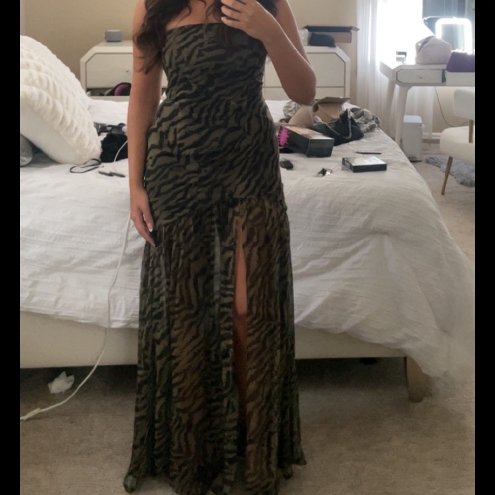 Retrofete Olive and Black Strapless Zebra-Print Gown - Picture 4 of 4